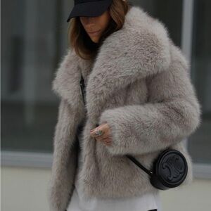 Luxurious Gray Faux Fur Jacket